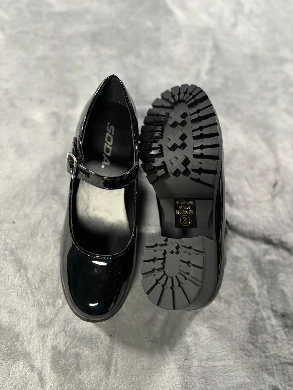 Soda Black Patent Mary Jane Strap Shoes